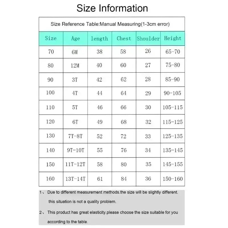 Size reference table in centimeters for dragon ball z goku football breathable plus size jersey children clothing sizes 70 to 160
