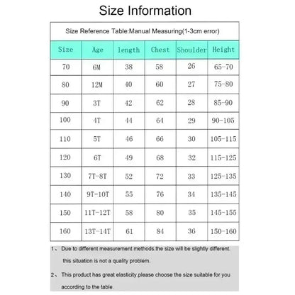 Size reference table in centimeters for dragon ball z goku football breathable plus size jersey children clothing sizes 70 to 160