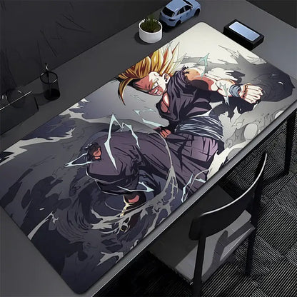 Dragon ball z goku gaming mousepad with cloth surface featuring dynamic goku fight illustration and lightning effects