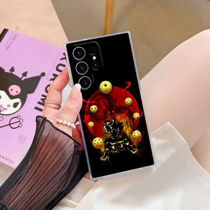 Black dragon ball z goku phone case with vibrant red and gold design on the back for samsung ultra cover