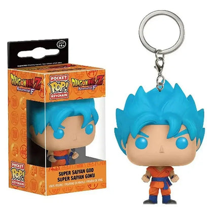 Dragon ball z goku pvc figure keychain in blue hair orange and blue attire funko pop design collectible model