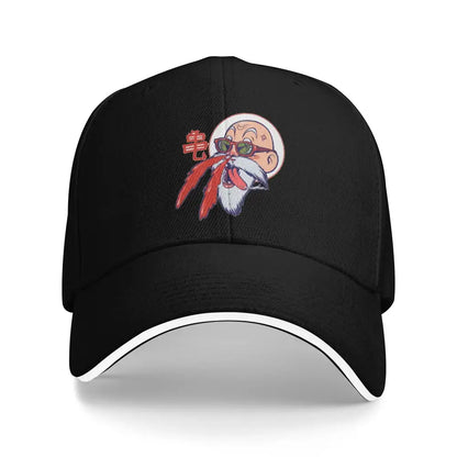 Black dragon ball z goku snapback cap with white brim and embroidered character patch adjustable fit