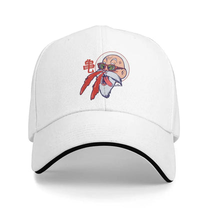 Dragon ball z goku white baseball cap with black brim and embroidered elderly character adjustable snapback fit