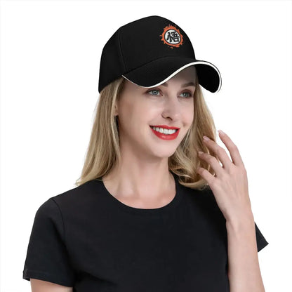 Black baseball cap with white brim and orange embroidered kanji logo adjustable dragon ball z goku snapback fit
