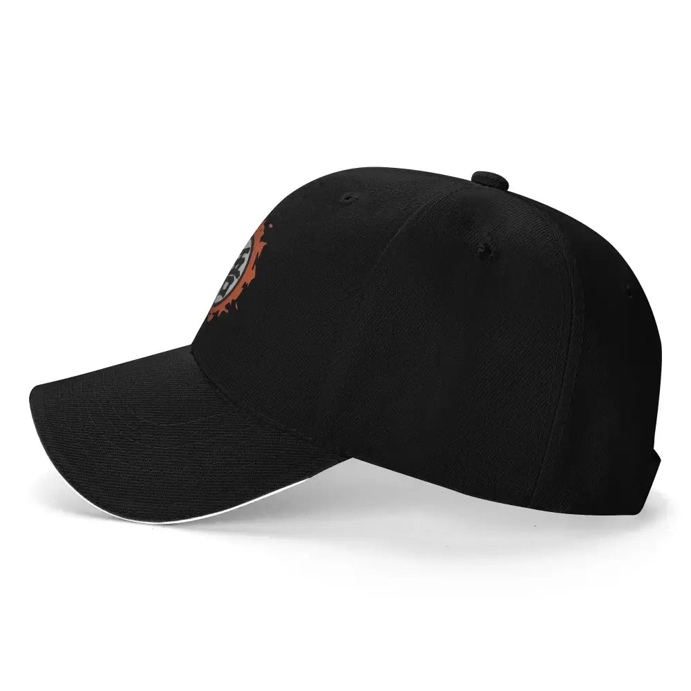 Dragon ball z goku snapback cap with a black crown white brim and orange flame design adjustable fit baseball cap