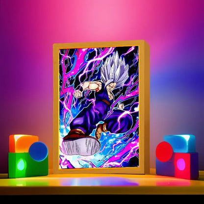 Dragon ball z goku vegeta led photo frame moon light with vibrant anime character light painting effects