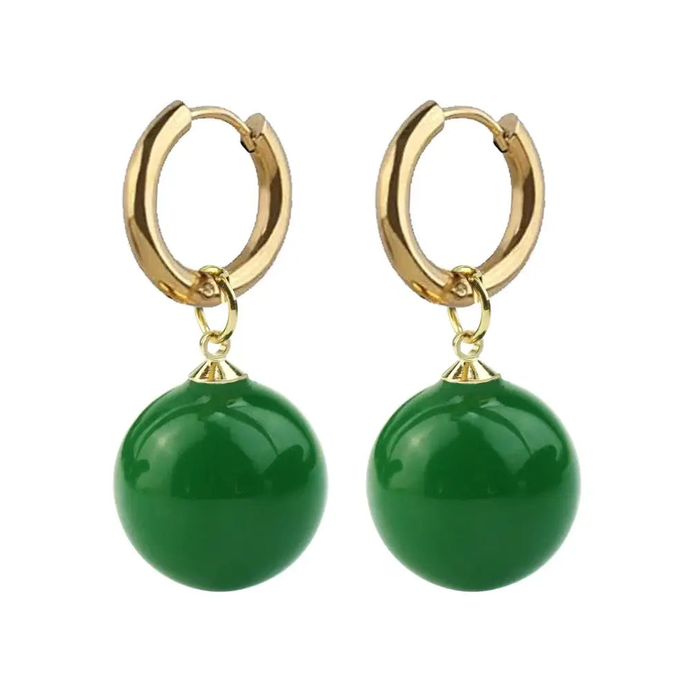 Gold hoop earrings with dangling green jade spheres dragon ball z potara cosplay accessory