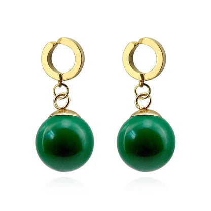 Gold hoop ball z potara earrings with dangling emerald green jade beads cosplay accessory for dragon ball fans