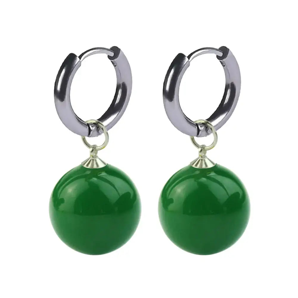 Green jade sphere dangle dragon ball z potara earrings with silver-toned hoop hooks cosplay accessory