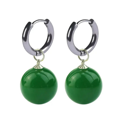 Green jade sphere dangle dragon ball z potara earrings with silver-toned hoop hooks cosplay accessory