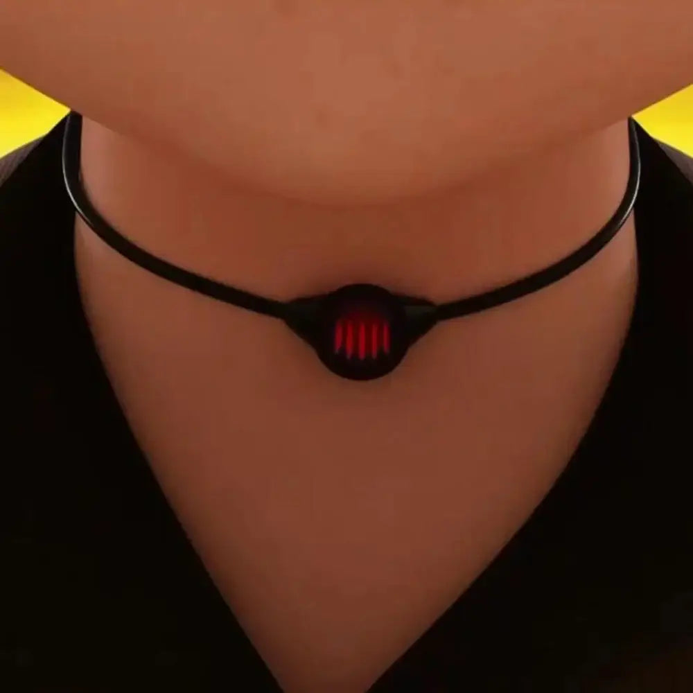Dragon black choker necklace featuring a black band with a circular red led pendant for bold style statement