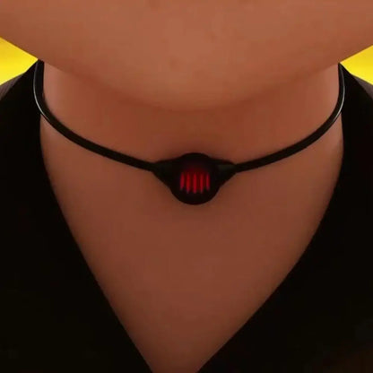Dragon black choker necklace featuring a black band with a circular red led pendant for bold style statement