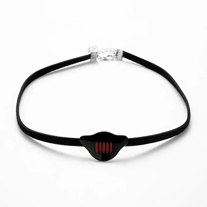 Dragon black choker necklace with a glossy black teardrop pendant featuring three vertical red stripes