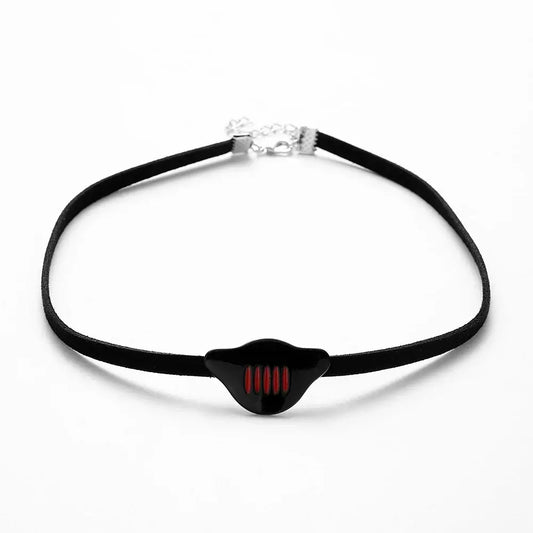Dragon black choker necklace with a glossy black teardrop pendant featuring three vertical red stripes
