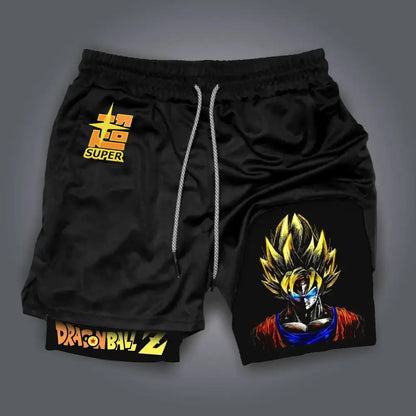 Black DragonBall Goku retro shorts with vibrant super saiyan Goku graphic and breathable quick-dry fabric