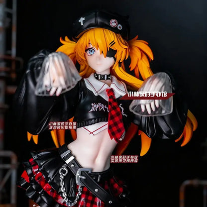 Evangelion asuka gk figure 33cm pvc statue wearing black leather cap with white cross and skull emblem vibrant orange hair