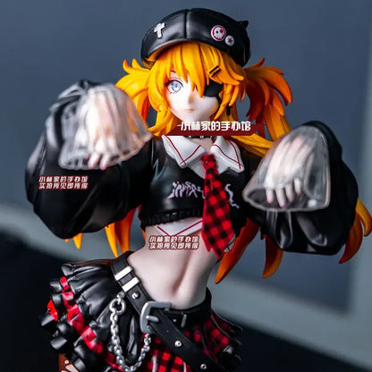 Evangelion asuka gk figure 33cm pvc statue wearing black and red plaid outfit with black leather and silver chain belt