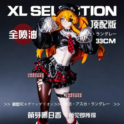 Evangelion asuka gk figure 33cm pvc statue wearing black and red plaid skirt with leather accents and matching cropped top