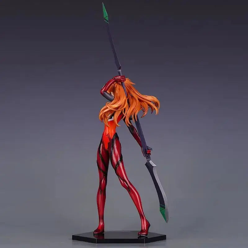 Evangelion asuka langley soryu figure battle dress pvc with red and black unit-01 pilot holding spear and long orange hair