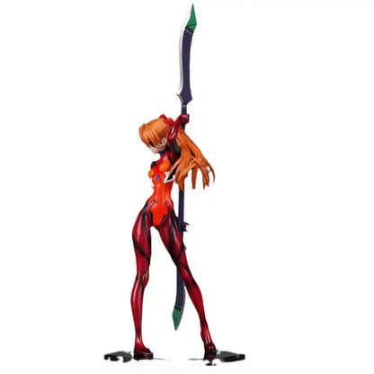 Evangelion asuka langley soryu pvc statue in red and black battle dress holding a long sword with green accents
