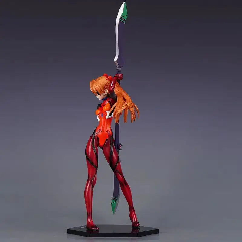 Evangelion asuka langley soryu pvc statue with orange hair red and black battle dress holding sword