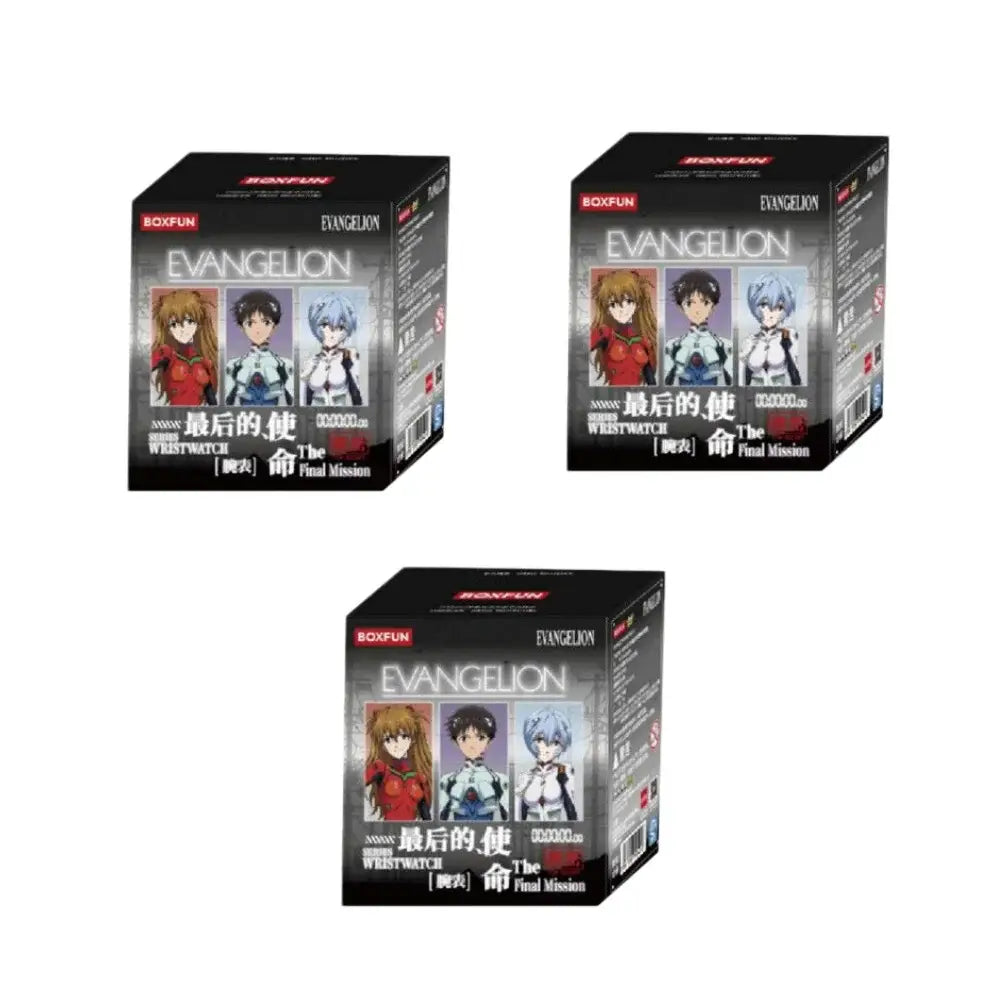 Black rectangular collectible wristwatch blind box sets featuring evangelion asuka wrist watch artwork and branding