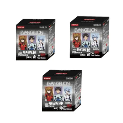 Black rectangular collectible wristwatch blind box sets featuring evangelion asuka wrist watch artwork and branding