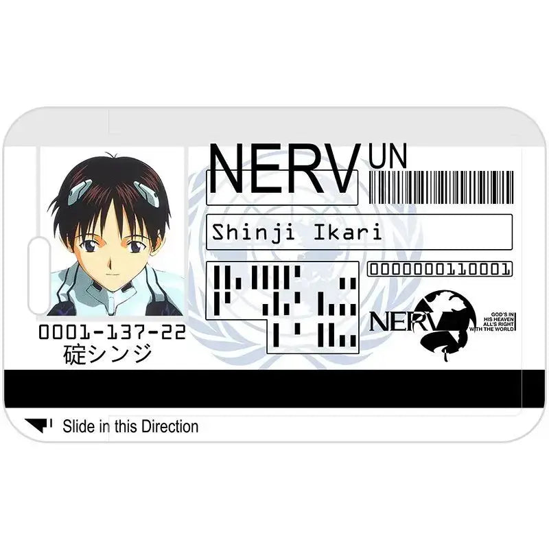 White plastic evangelion ayanami rei card holder featuring shinji ikari anime portrait and barcode details