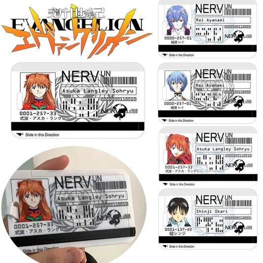 White plastic nerv id card with anime character asuka langley soryu and barcode design for evangelion ayanami rei card holder