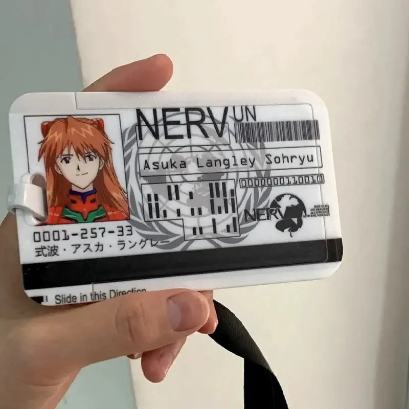 White plastic nerv card holder featuring evangelion ayanami rei anime character with black text and barcode details
