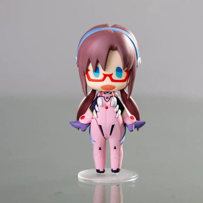 Pink and purple evangelion ayanami rei nendoroid figurine with red glasses and brown hair for kawaii car decor