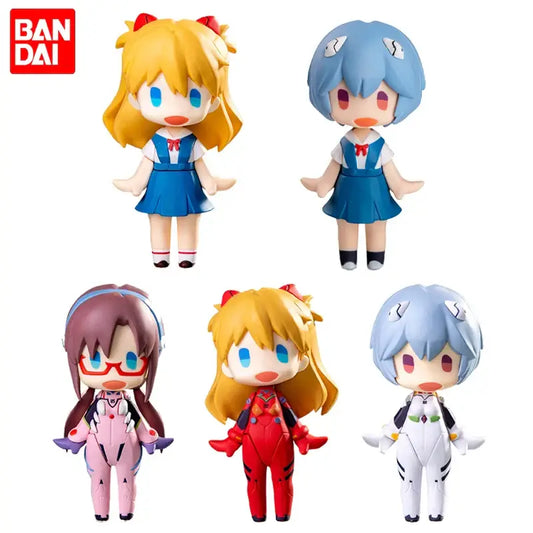 Chibi-style evangelion ayanami rei kawaii pvc statue figurines in vibrant school uniforms and pilot suits with detailed accessories
