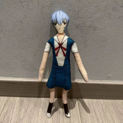Evangelion ayanami rei plush doll 28cm with light blue hair navy-blue uniform and flexible wire limbs