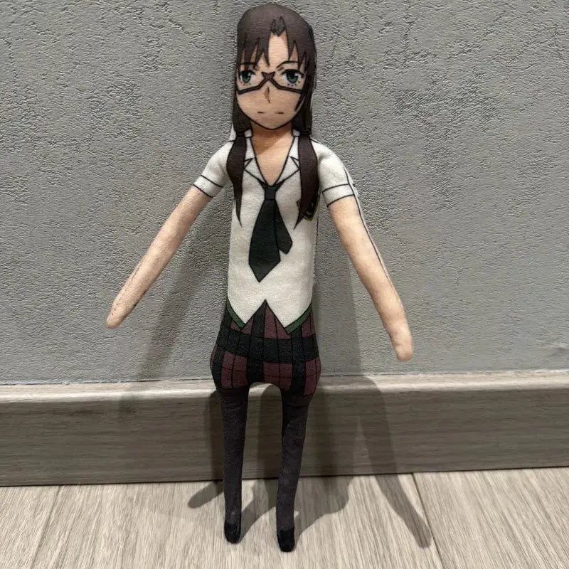 Evangelion ayanami rei plush doll 28cm with brown hair glasses white shirt black tie and plaid skirt flexible wire