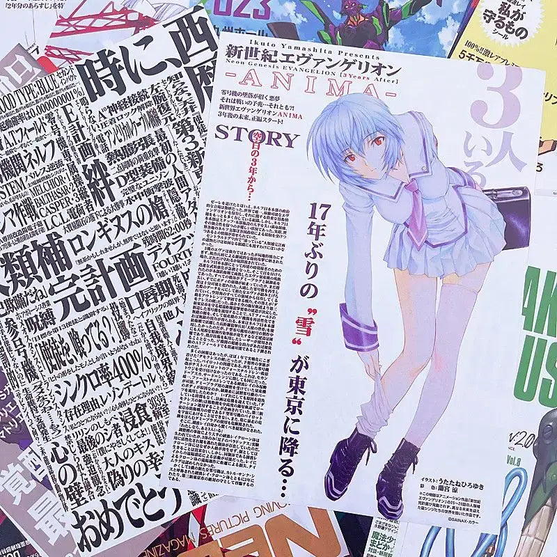 A manga magazine featuring light blue hair Ayanami Rei in school uniform for evangelion wall sticker set