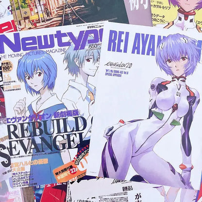 Evangelion ayanami rei vintage poster wall sticker set featuring a white and purple evangelion unit-02 figure with green accents