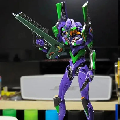Purple and green eva evangelion-01 scale assembly kit with detailed metallic armor and orange accents model kit