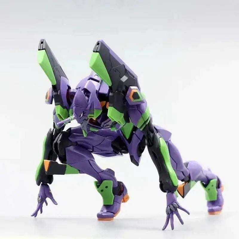 Evangelion EVA-01 model kit 1 144 scale with purple green plastic armor panels and black accents detailed design
