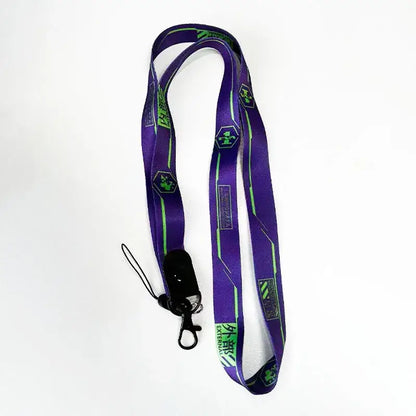 Purple evangelion eva-01 phone lanyard with neon green accents and black metal clasp 44cm neck strap