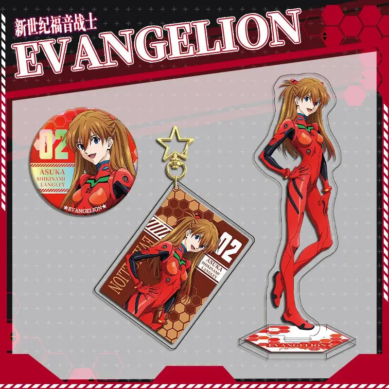 Red and black evangelion pilot asuka langley acrylic stand with hexagonal base from evangelion eva acrylic stand set