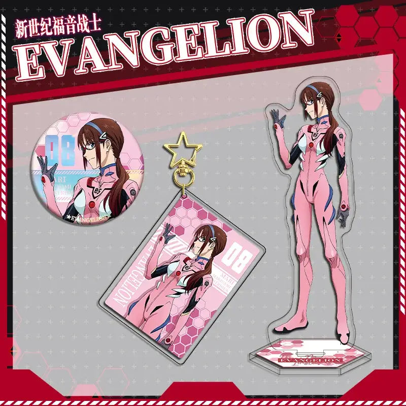 Pink acrylic stand of female evangelion pilot in pink white and black plugsuit from evangelion eva acrylic stand set