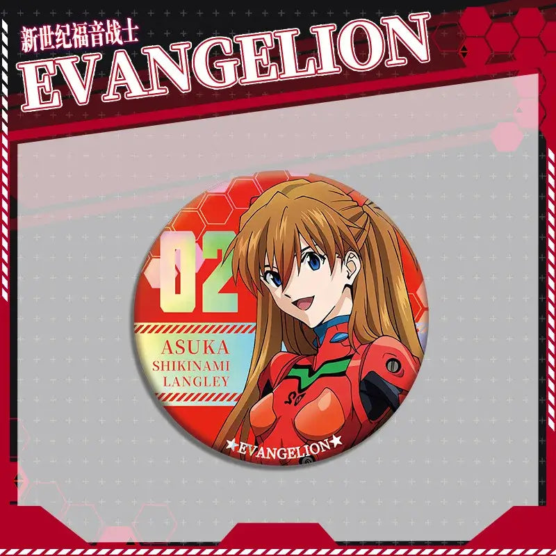 Red circular evangelion eva acrylic stand featuring asuka shikinami langley in red and green plugsuit marked 02