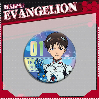 Circular evangelion eva acrylic stand featuring shinji ikari in white and blue pilot suit with 01 markings