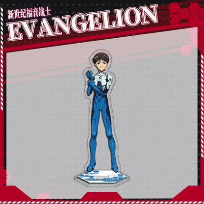 Blue evangelion eva acrylic standee with white and red accents on hexagonal base from double-sided acrylic stand set