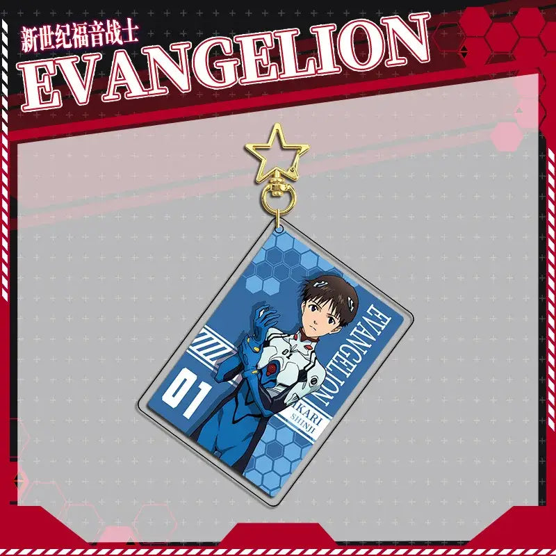 Blue and white acrylic stand featuring shinji from evangelion with a gold star top for evangelion eva acrylic fans