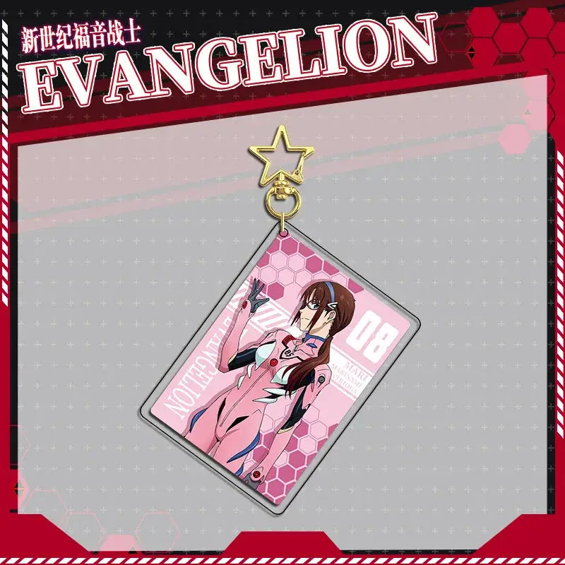 Pink and white evangelion eva acrylic stand keychain with gold star top double-sided acrylic stand set