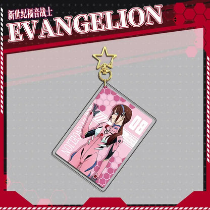 Pink and white evangelion eva acrylic stand keychain with gold star top double-sided acrylic stand set