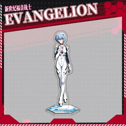 Translucent white and black evangelion eva acrylic stand with light blue hair character and double-sided flashing pin