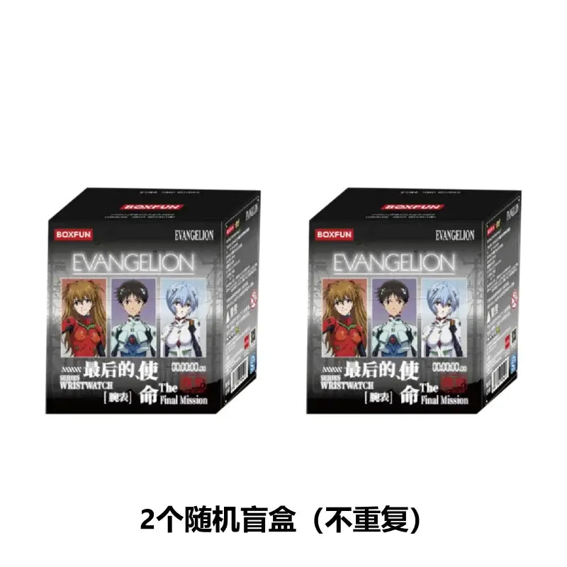 Black rectangular eva blind box wristwatch mystery collectible toy featuring evangelion eva blind branding and artwork