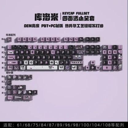 Purple and black evangelion eva keycap with cute cartoon design made from transparent pbt crystal pbt pc material